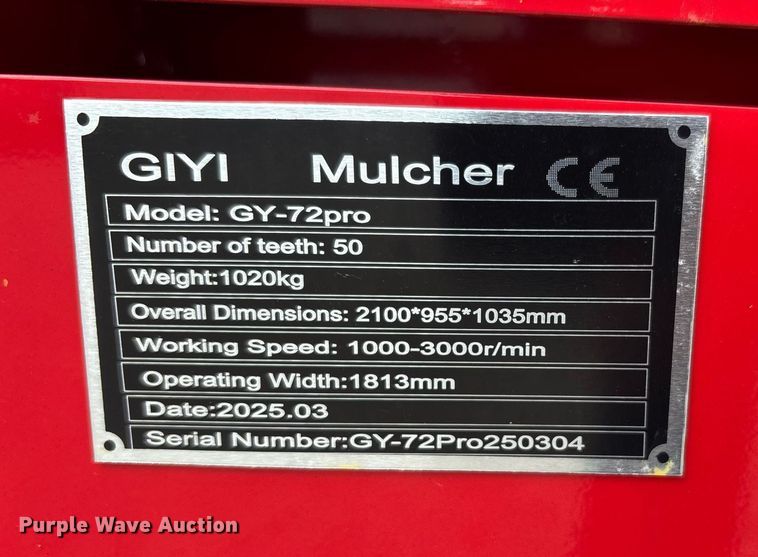 image for item DW7232 2025 GIYI GY-72pro skid steer mulcher