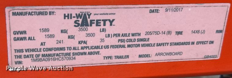 image for item DX5622 2017 Hi-Way Safety Arrowboard arrow board trailer