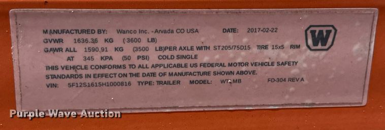 image for item DX5623 2017 Wanco WTLMB message board trailer