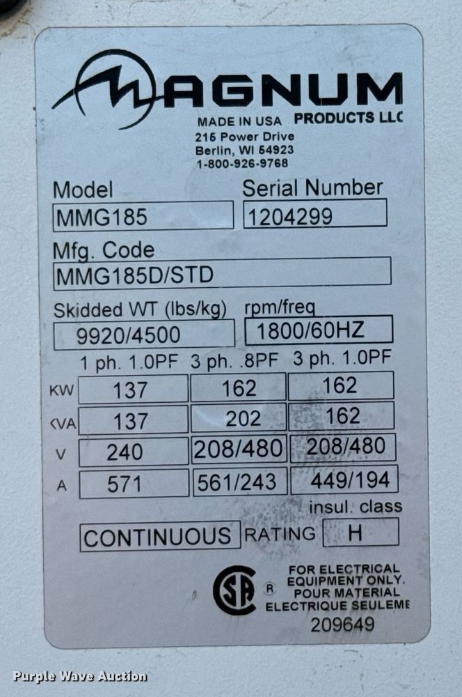 image for item DX5688 Magnum MMG185 generator