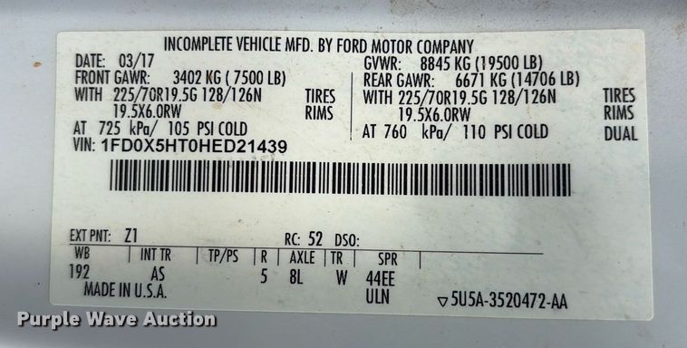 image for item DX8010 2017 Ford F550 bucket truck