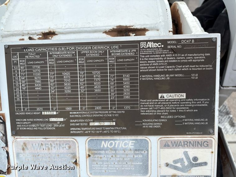 image for item DX8011 2017 Freightliner 7400 SFA digger derrick truck