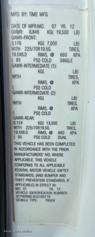 image for item DX8051 2012 Dodge Ram 5500 bucket truck