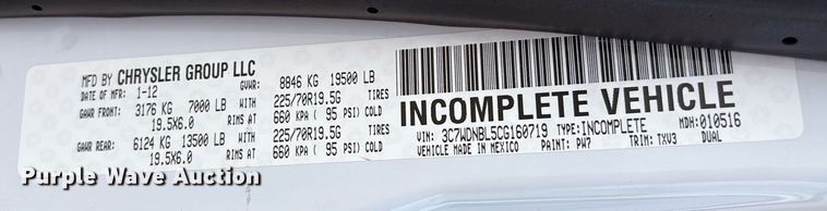 image for item DX8051 2012 Dodge Ram 5500 bucket truck