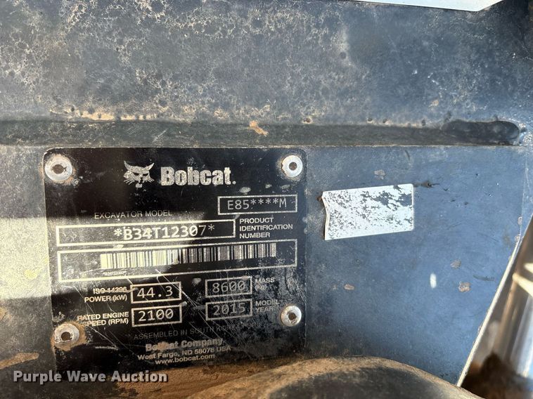 image for item DX8068 2015 Bobcat E85 mini excavator