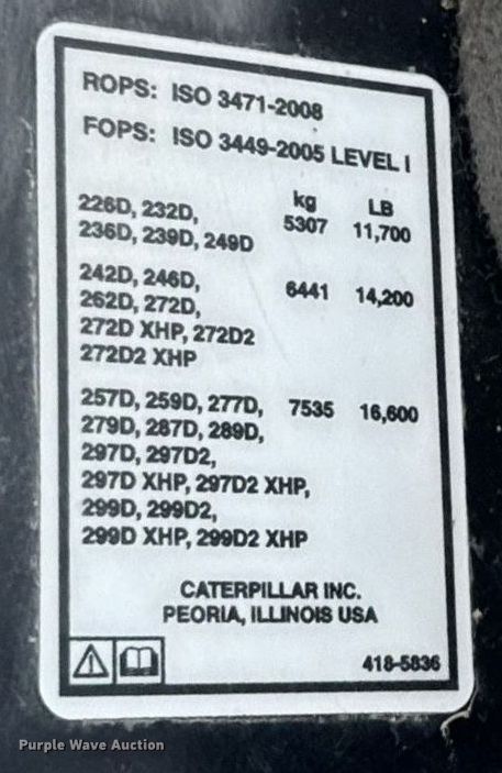 image for item DY0440 2015 Caterpillar 289D tracked skid steer loader