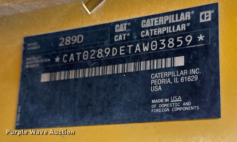 image for item DY0440 2015 Caterpillar 289D tracked skid steer loader