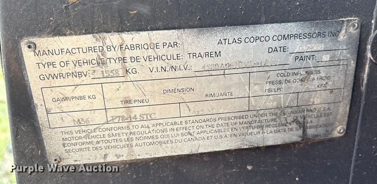 image for item DY0886 2000 Atlas Copco XAS96(JD) air compressor