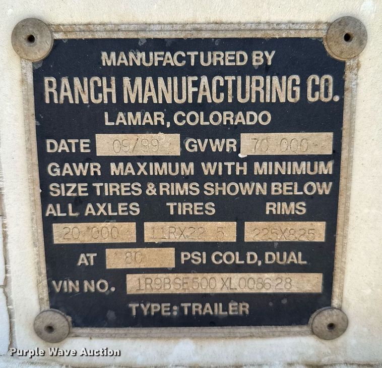 image for item DZ8534 1999 Ranch Manufacturing Co. bottom dump trailer