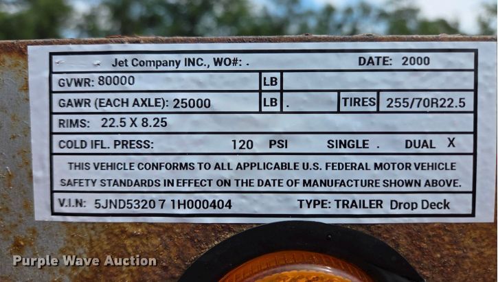 image for item EA2482 2001 Jet drop deck equipment trailer