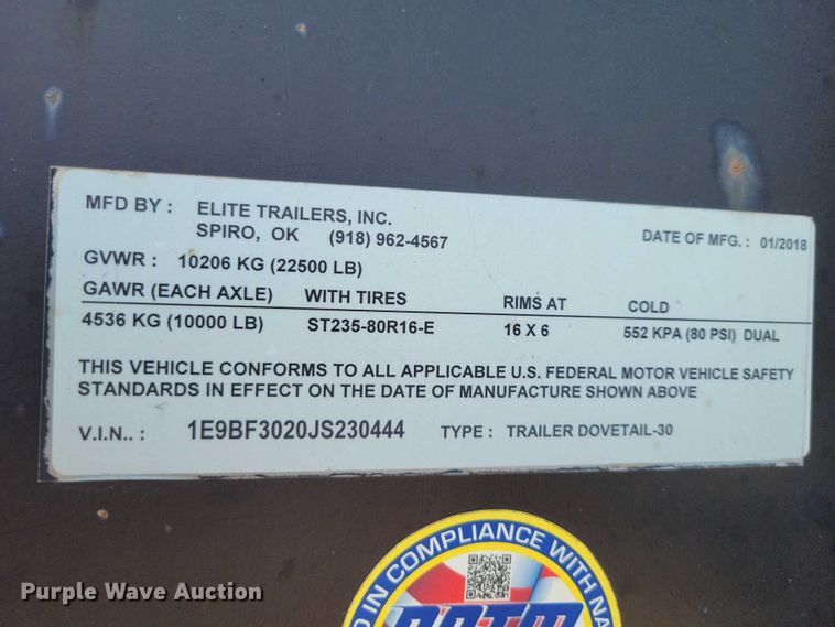 image for item EA2487 2018 Elite equipment trailer