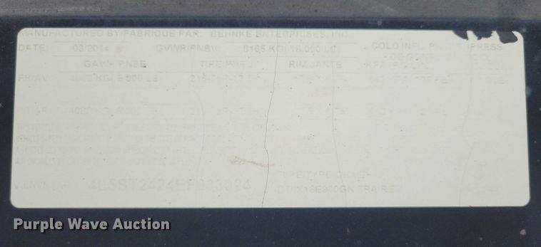 image for item EA2490 2014 Behnke DT8X16E900GN tilt deck equipment trailer