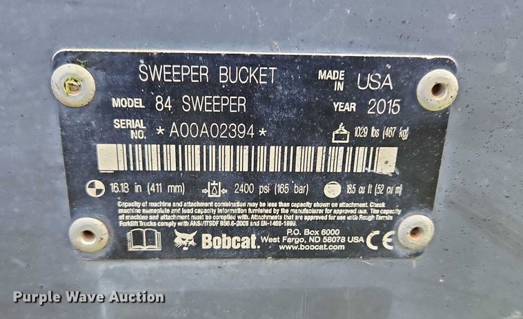 image for item EB0980 2015 Bobcat 84 Sweeper skid steer sweeper