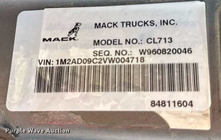 image for item EB2807 1997 Mack CL713 dump truck