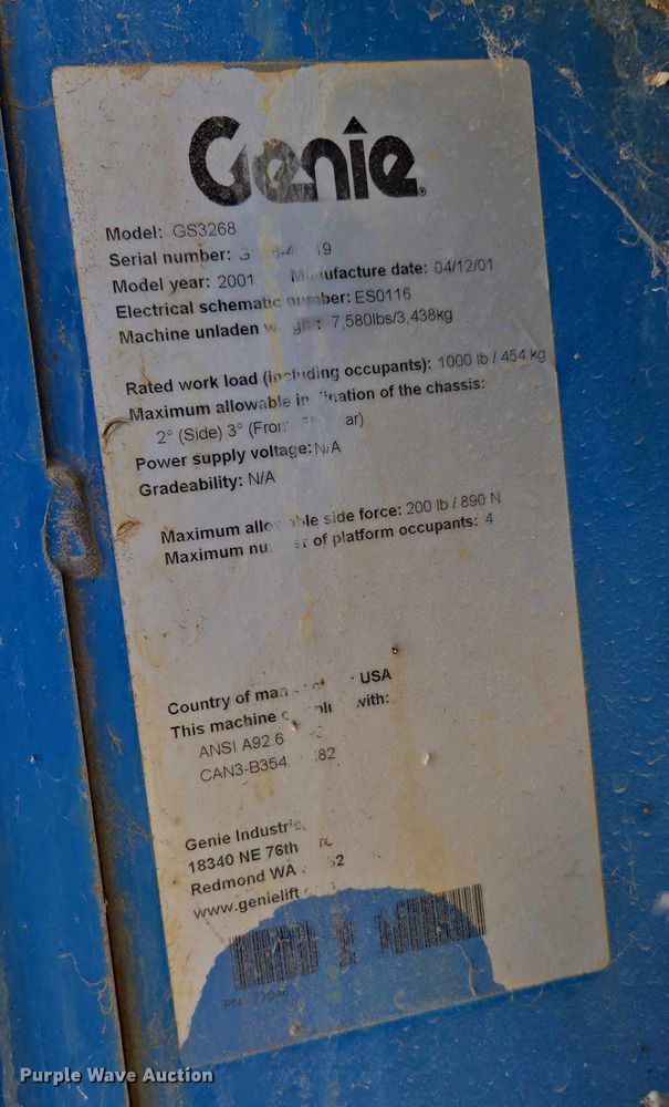 image for item EC1105 2001 Genie GS-3268 RT scissor lift