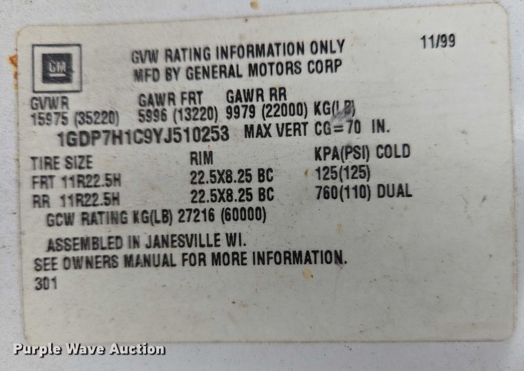 image for item EC4345 2000 GMC C7500 dump truck