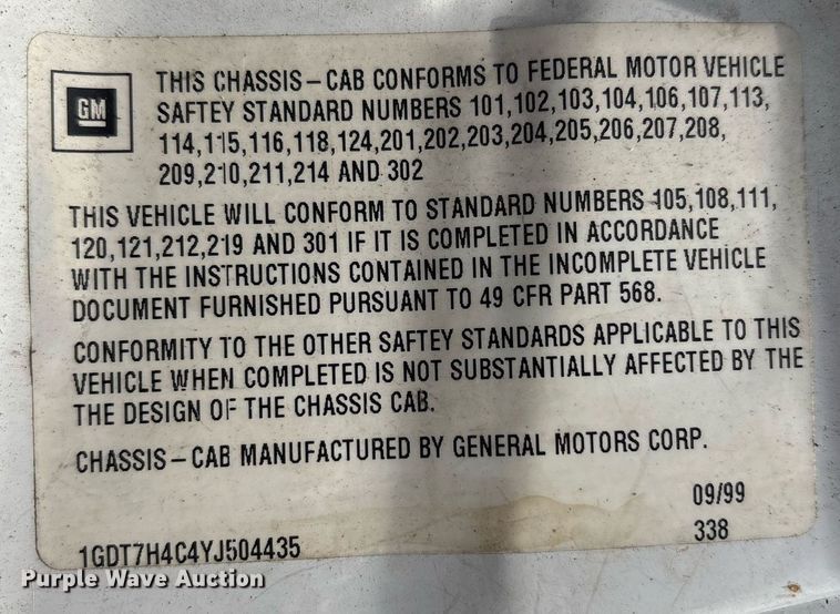 image for item EC4355 2000 GMC C8500 crane truck