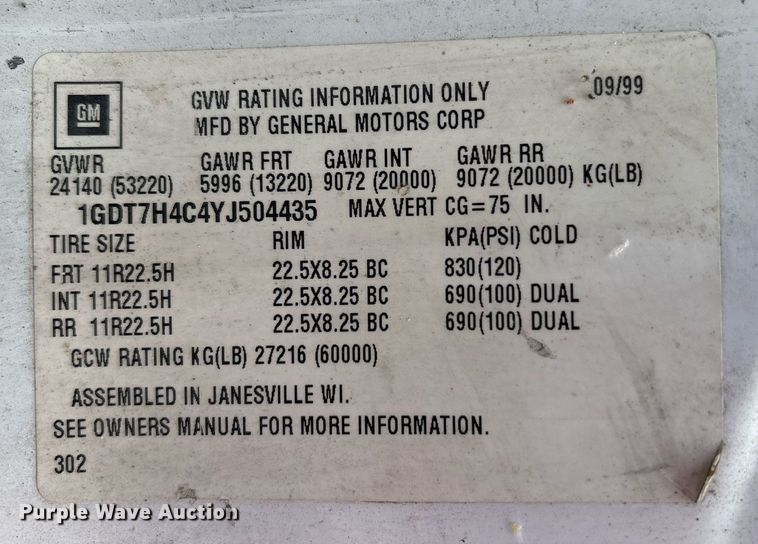 image for item EC4355 2000 GMC C8500 crane truck