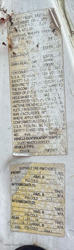 image for item EC4355 2000 GMC C8500 crane truck