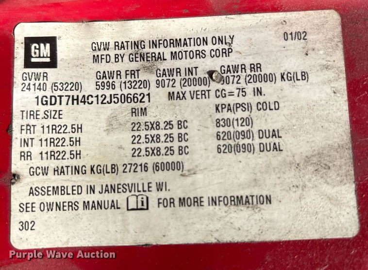 image for item EC4356 2002 GMC C8500 flatbed truck