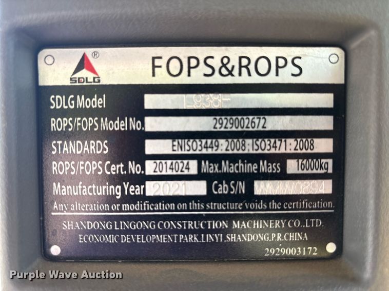 image for item EC4361 2022 SDLG L938F wheel loader