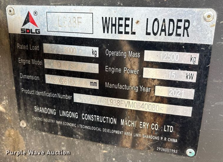 image for item EC4361 2022 SDLG L938F wheel loader