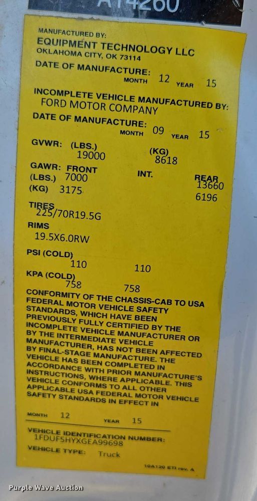 image for item ED2164 2016 Ford F550 Super Duty XL bucket truck