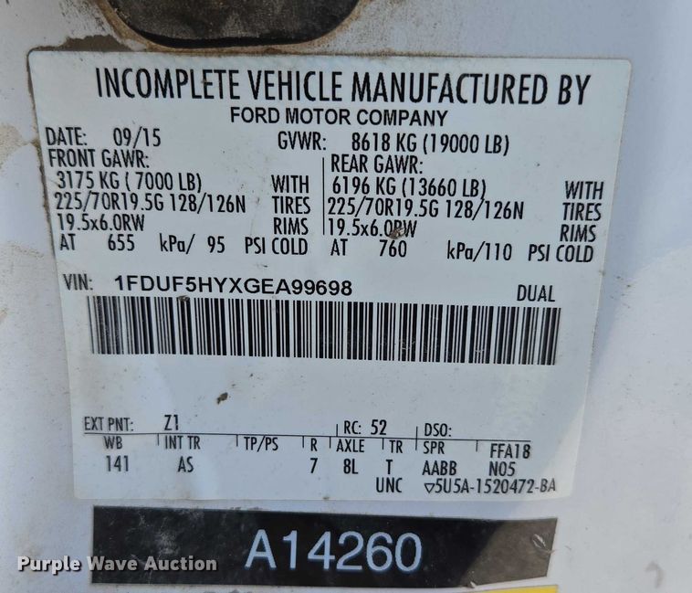 image for item ED2164 2016 Ford F550 Super Duty XL bucket truck