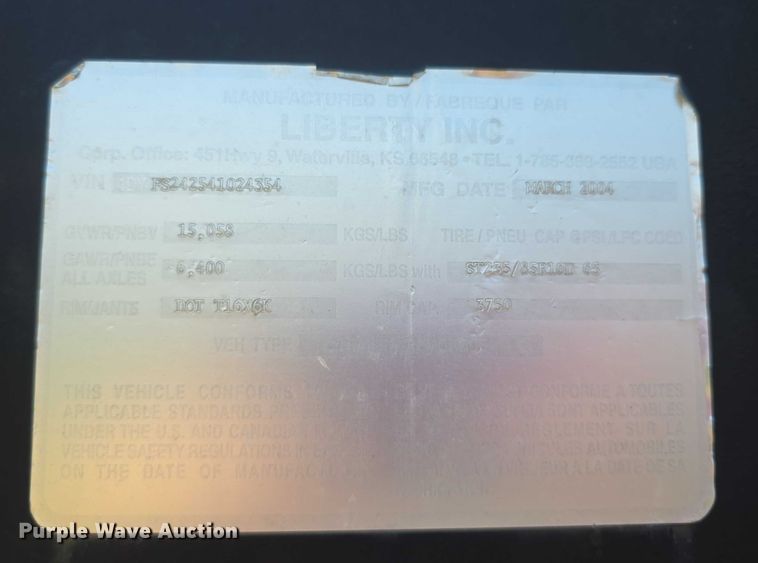 image for item EF3697 2004 Travalong equipment trailer