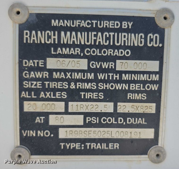 image for item EF3719 2005 Ranch bottom dump trailer