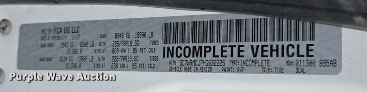 image for item EF3742 2017 Dodge Ram 5500HD truck cab and chassis