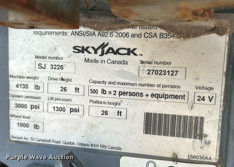 image for item EK8392 Skyjack SJIII 3226 scissor lift