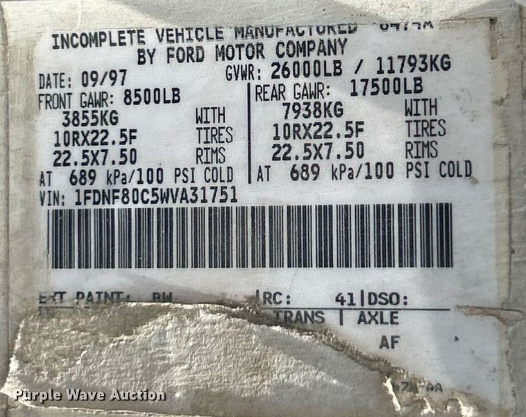 image for item EK8427 1998 Ford F800 dump truck