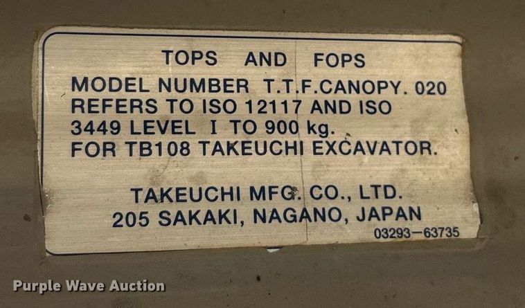 image for item EK8434 2003 Takeuchi TB108 mini excavator