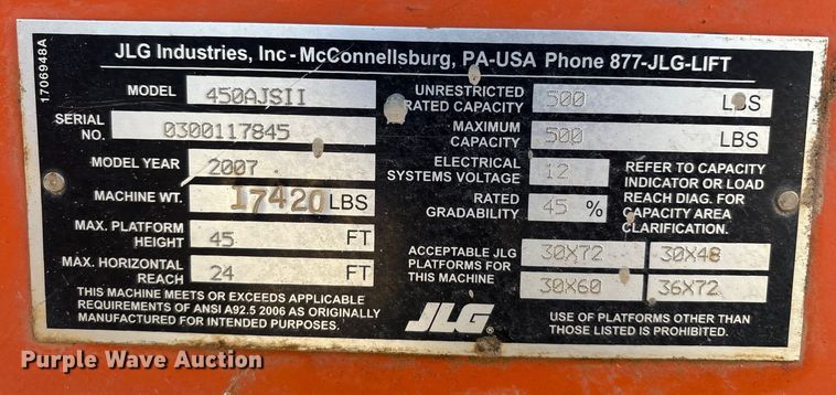 image for item EM0506 2007 JLG 450AJ boom lift