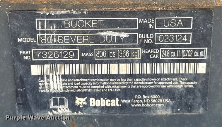 image for item EM8038 Bobcat 80 Severe Duty skid steer bucket