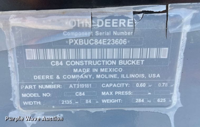 image for item EM8040 John Deere C84 skid steer bucket