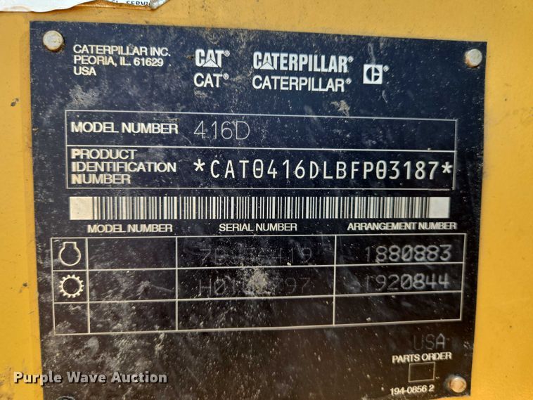 image for item EN8298 2002 Caterpillar 416D backhoe