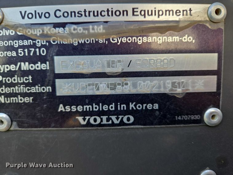 image for item EN8315 2023 Volvo ECR88D mini excavator