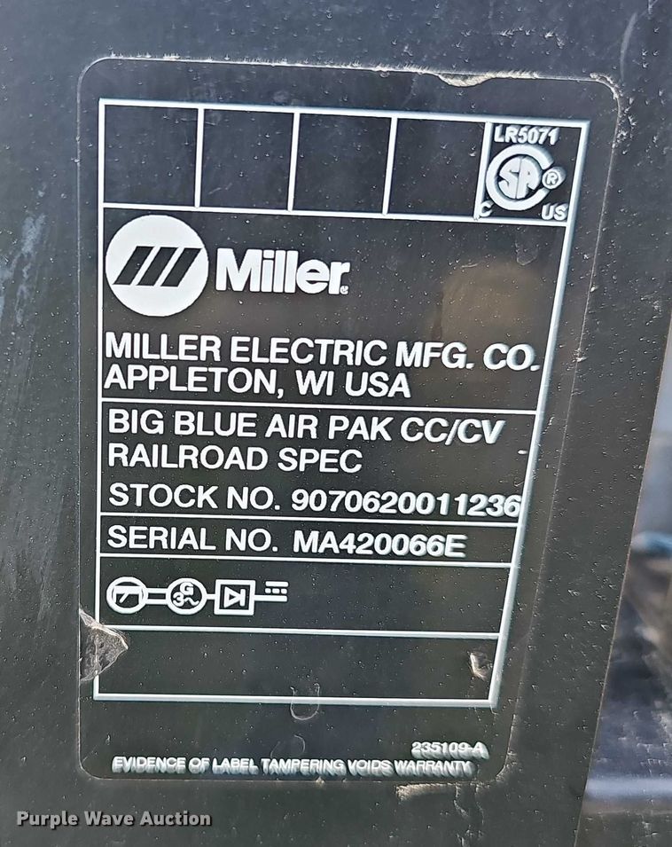 image for item EO1550 Miller Big Blue Air Pak Railroad Spec welder/generator