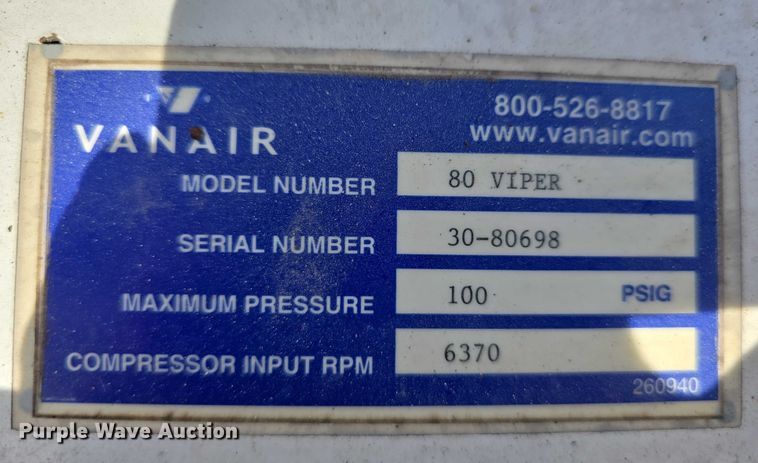 image for item EO1574 Vanair Viper G80 air compressor
