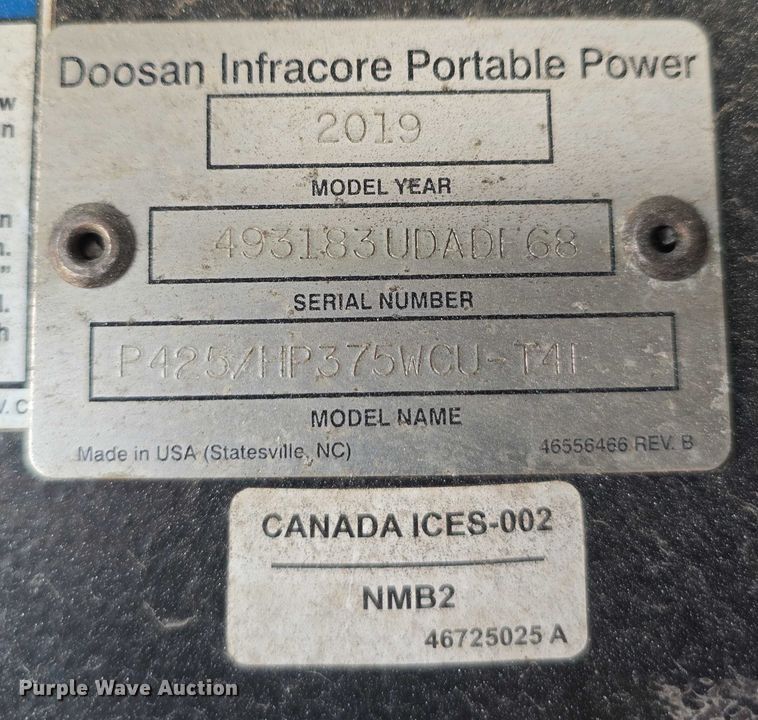 image for item EO1578 2019 Doosan P425/HP375WCU-T4F air compressor