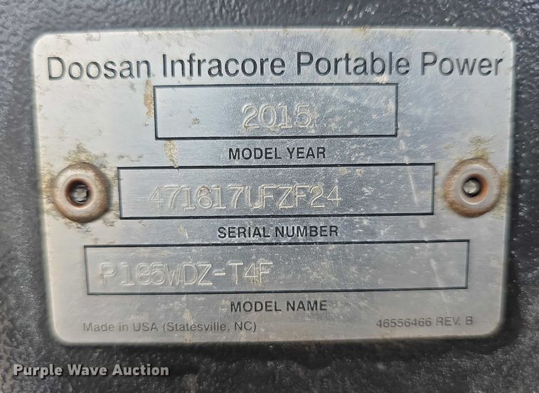 image for item EO1595 2015 Doosan P185WDZ-T4F air compressor