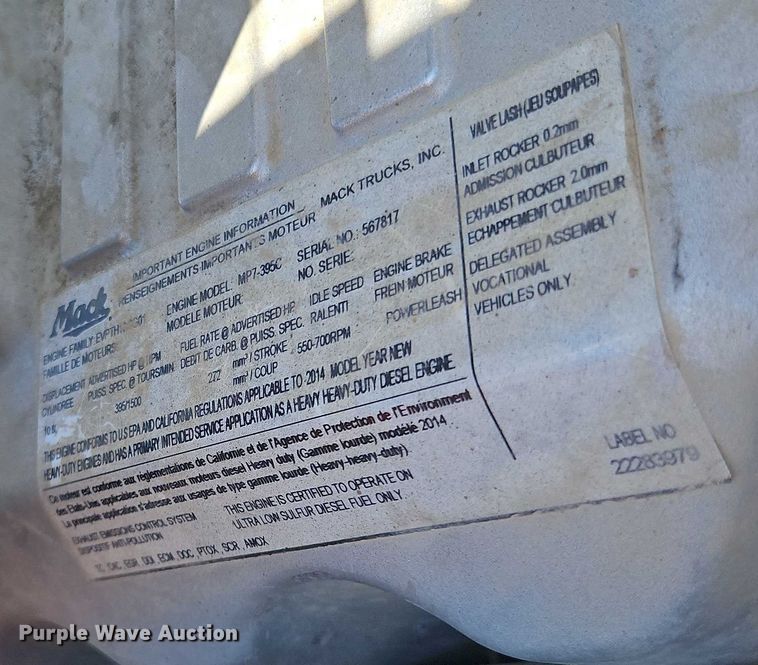 image for item EO4566 2015 Mack GU813 dump truck