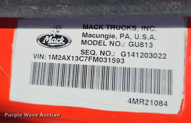 image for item EO4566 2015 Mack GU813 dump truck