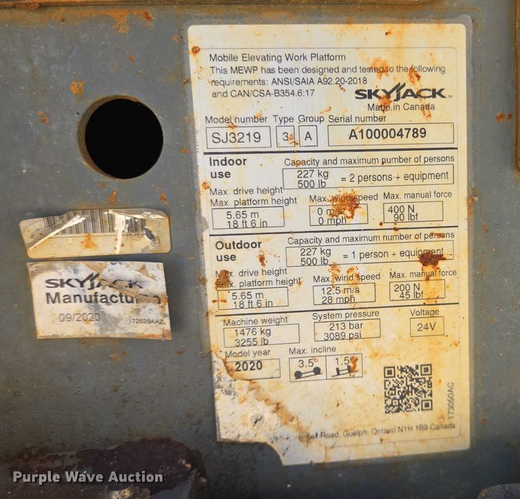 image for item EQ4095 2020 Skyjack SJ3219 scissor lift