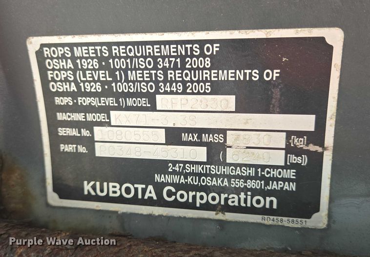 image for item EQ4096 2011 Kubota KX71-3S mini excavator