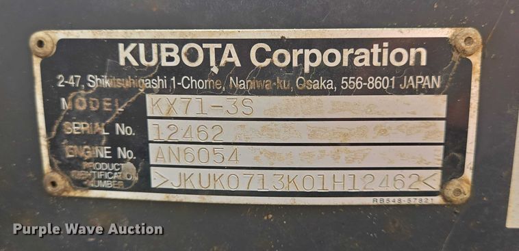 image for item EQ4096 2011 Kubota KX71-3S mini excavator