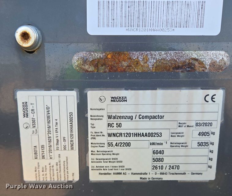 image for item YA0748 2021 Wacker Neuson RC50 single drum vibratory roller