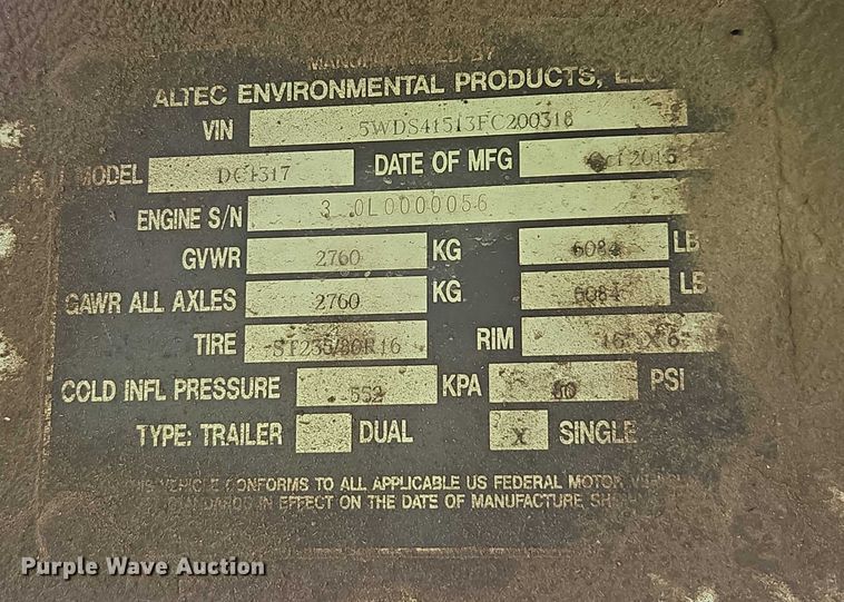 image for item YA0776 2015 Altec DC 1317 wood chipper